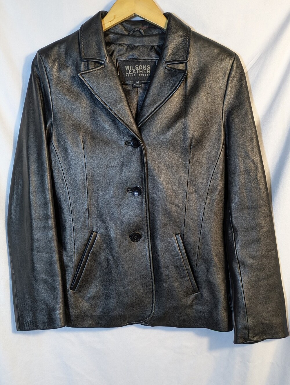 Vintage 90's Wilsons Leather Lined Blazer Jacket Black Classic Staple Chic Sz M